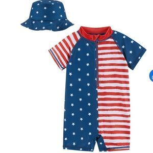 Andy & Evan Baby Boy Stars & Stripes Swim Romper July 4
